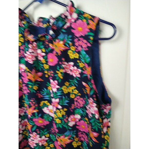 J. Crew Woman M High Ruffle Neck Floral Sleeveless Tank Keyhole Pullover - Picture 4 of 7